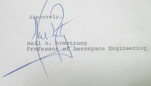 Neil Armstrong autograph.  Three Rivers Auction Co. image.